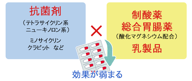 抗菌剤×制酸薬・総合胃腸薬・乳製品